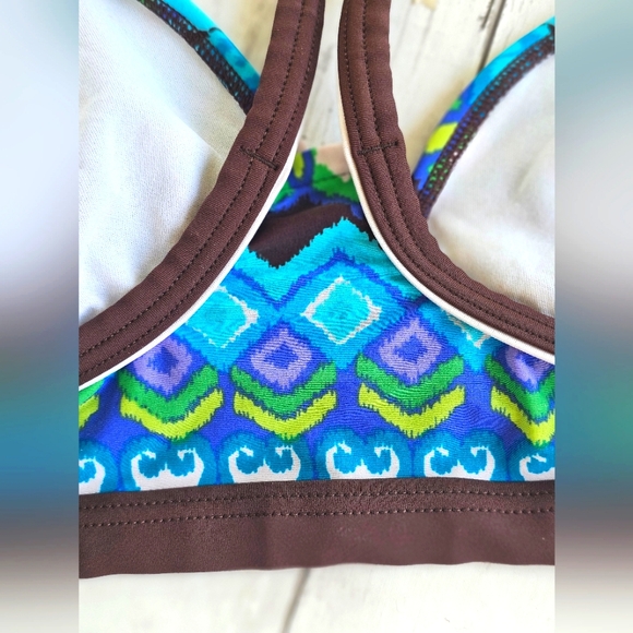 Magellan Outdoors Aztec Western Blue Bikini Top Green Brown Racerback Pullover - Picture 7 of 7